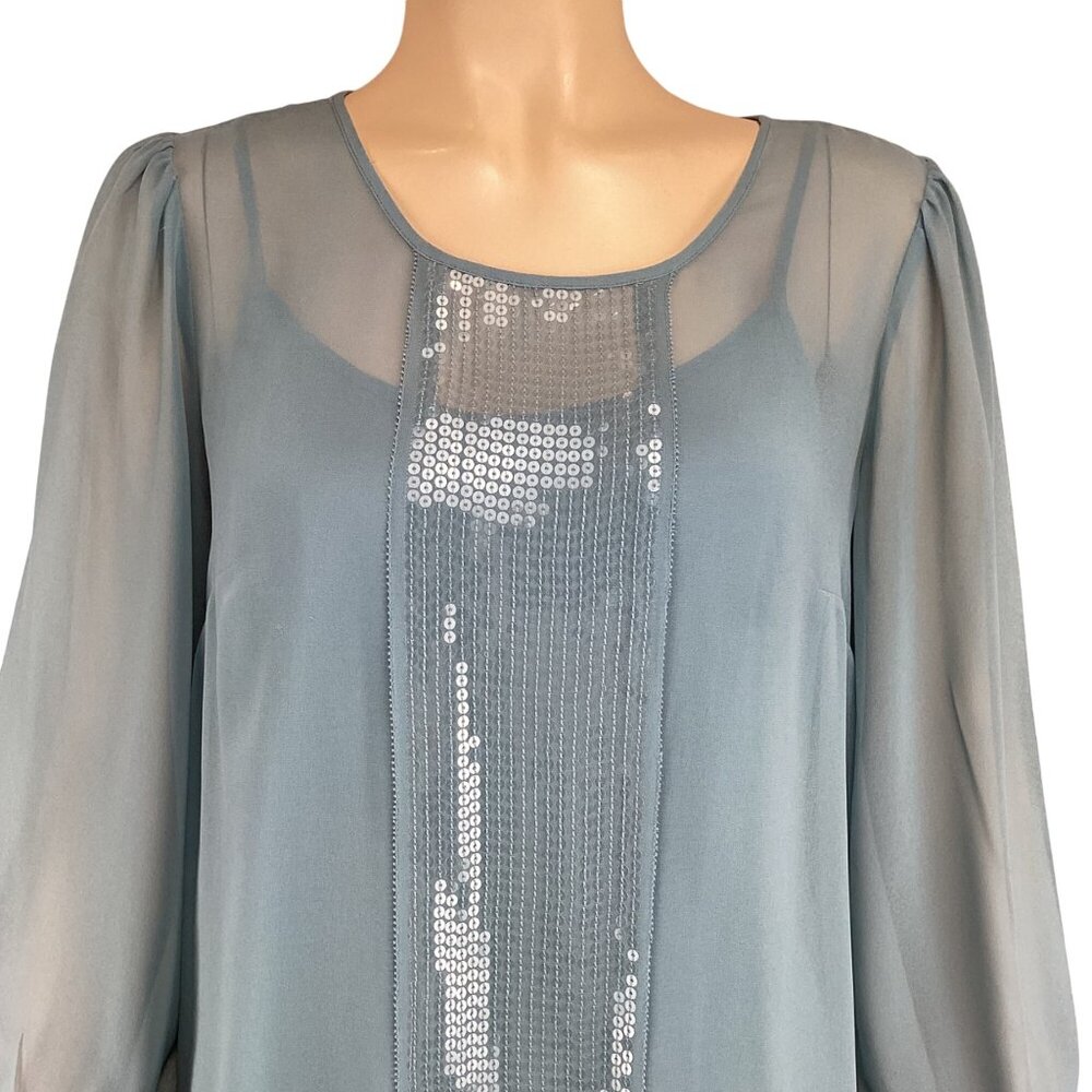 Talbots Top Size 8 Blue Sequin-Embellished Long Sleeve Blouse 2PC - Picture 6 of 9